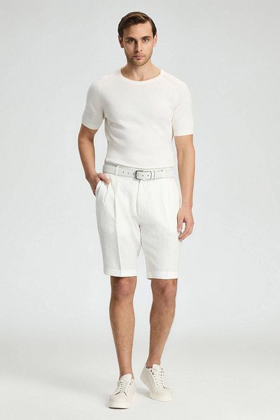 Hemington Pure Linen Off-White Pleated Shorts