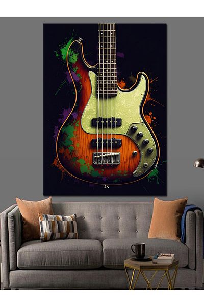 Tablomega Colorful Bass Guitar Decorative Canvas - Mdf Wooden Painting