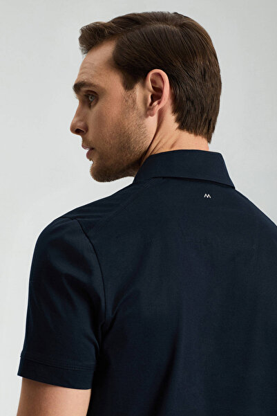 Hemington Mercerized Cotton Navy Blue Polo Neck T-Shirt