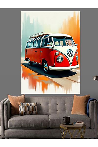 Tablomega Red Vosvos Minibus Decorative Canvas - Mdf Wooden Painting