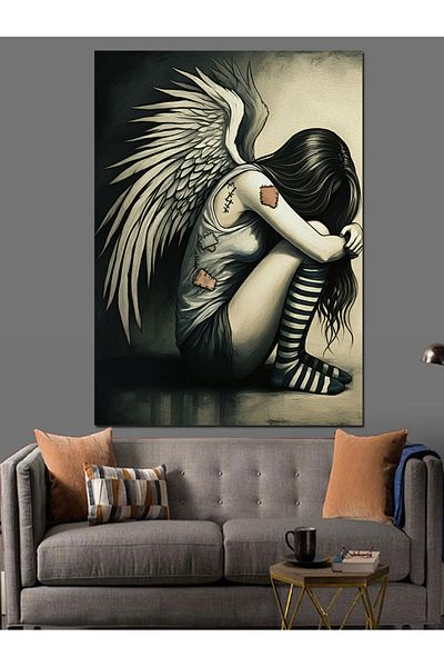 Tablomega Winged Figure Drawing Decorative Canvas - Mdf Wooden Painting