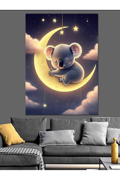 Tablomega Cute Koala Sleeping on the Moon Decorative Canvas - Mdf Wooden Painting