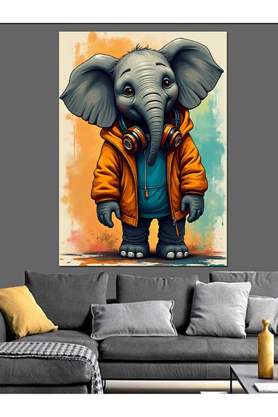 Tablomega Elegant Elephant with Headphones Decorative Canvas - Mdf Wood Art Print