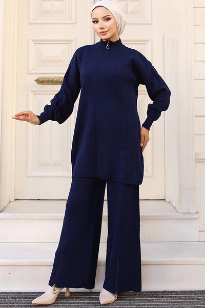 giyze Zippered Knitwear Suit Navy Blue 11030-36