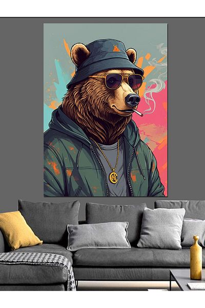 Tablomega Mysterious Bear And Street Style Decorative Canvas - Mdf Wood Art Print
