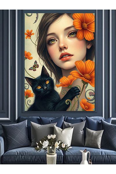 Tablomega Floral Woman Portrait Decorative Canvas - Mdf Wooden Painting