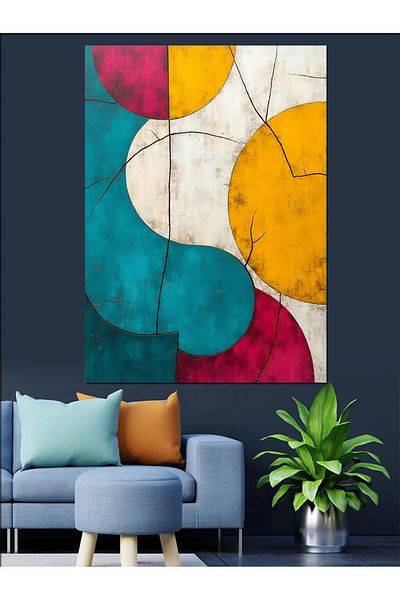 Tablomega Abstract Circle and Geometry Decorative Canvas - Mdf Wooden Painting