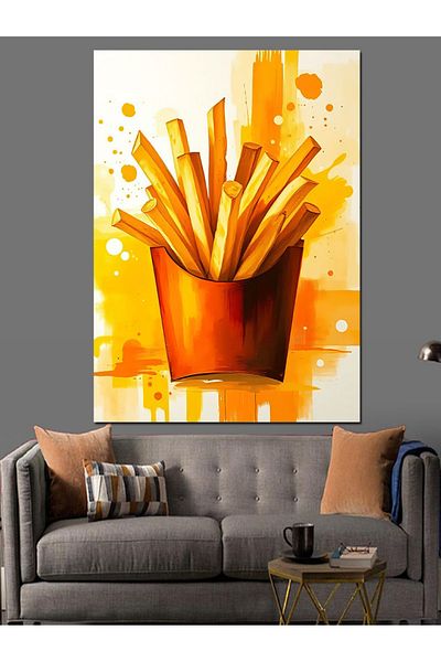 Tablomega Golden Colored French Fries Decorative Canvas - Mdf Wooden Painting