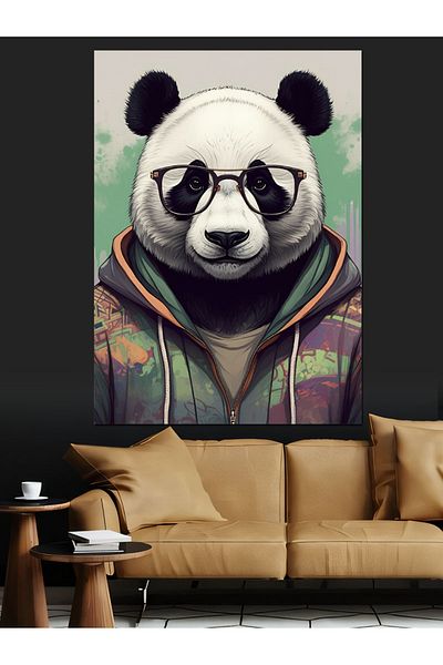 Tablomega Hooded Panda Portrait Decorative Canvas - Mdf Wooden Painting