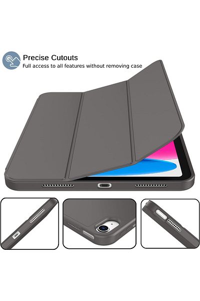 AWH iPad 11"/10.9" Case, Pencil Holder Trifold Stand, Soft TPU Back Auto Wake/Sleep, Space Gray
