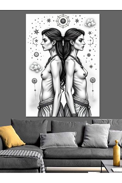 Tablomega Black and White Balance of the Twins Decorative Canvas - Mdf Wooden Painting