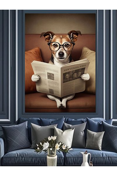 Tablomega Dog Reading Newspaper Decorative Canvas - Mdf Wood Art Print