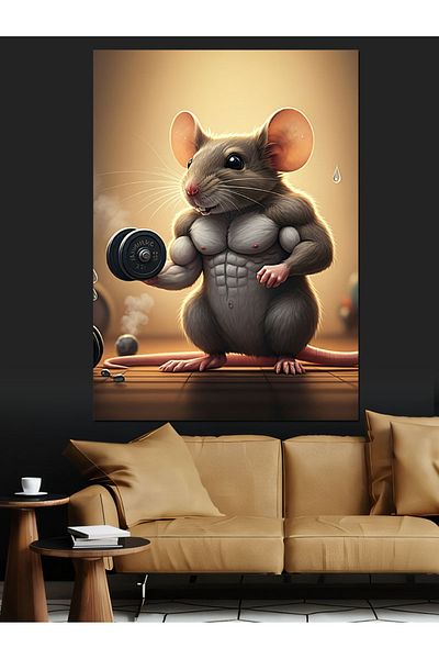 Tablomega Weightlifting Mouse Decorative Canvas - Mdf Wooden Table