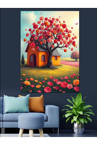 Tablomega Colorful Floral Home Decorative Canvas - Mdf Wooden Painting