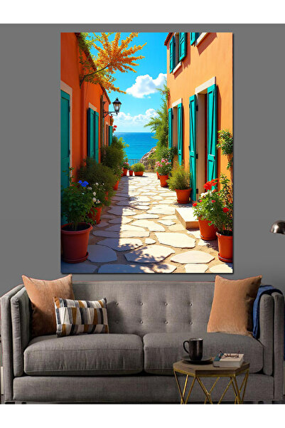 ekart Akdeniz Sokak Manzarası Dekoratif Kanvas - Mdf Ahşap Tablo