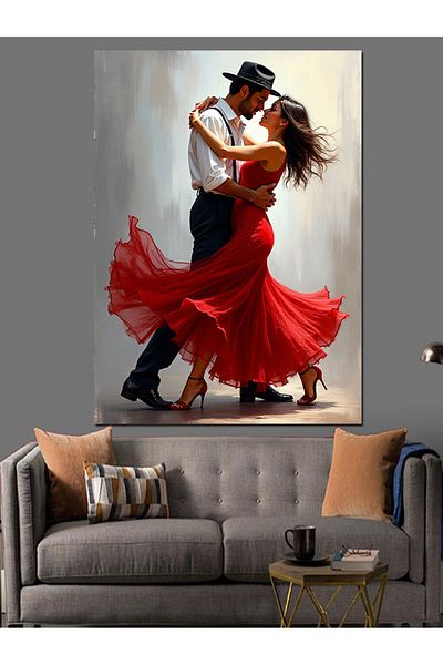 Tablomega Dancing Couple in Red Dress Decorative Canvas - Mdf Wooden Painting