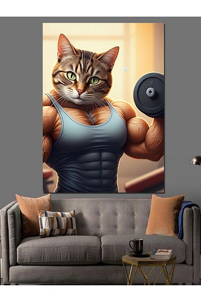 Tablomega Muscular Athlete Cat Decorative Canvas - Mdf Wood Art Print