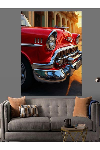 Tablomega Red Classic Cars Decorative Canvas - Mdf Wooden Painting