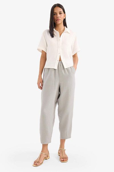 DeFacto Tapered Fit High Waist Long Length Muslin Trousers E6412Ax25Sp