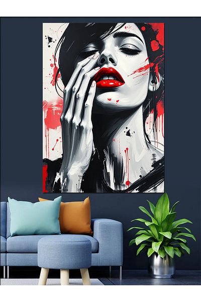 Tablomega Canvas Decorativ Portret de Buze Sângeroase - Lemn MDF
