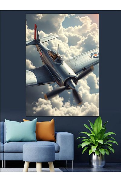 Tablomega Avion între nori Pânză decorativă - Lemn MDF