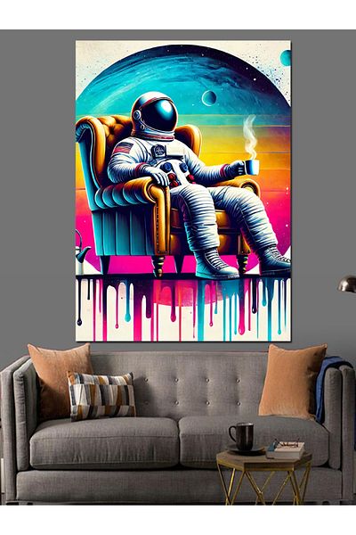 Tablomega Astronaut in Space Seat Decorative Canvas - Mdf Wooden Painting