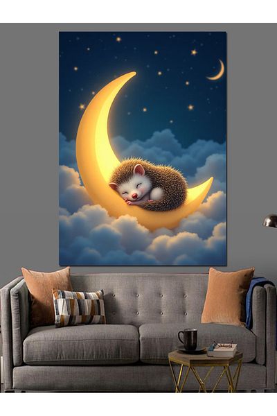 Tablomega Hedgehog Sleeping on the Moon Decorative Canvas - Mdf Wooden Painting
