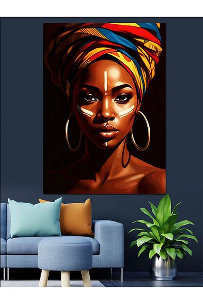 Tablomega Traditional African Woman Decorative Canvas - Mdf Wood Painting