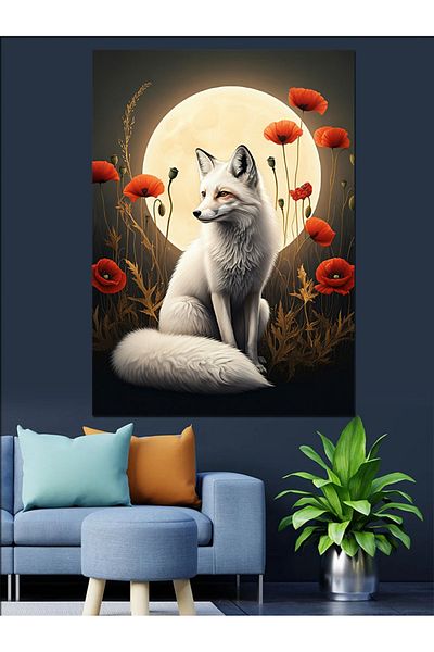 Tablomega The Beauty of the Moon and the Fox Decorative Canvas - Mdf Wooden Painting