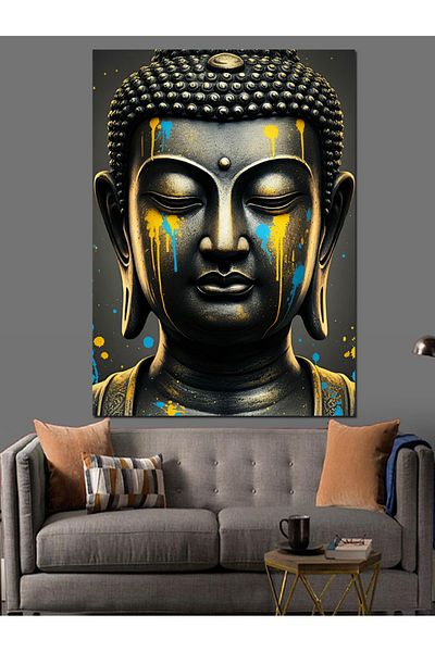 Tablomega Gold and Black Buddha Figure Decorative Canvas - Mdf Wooden Painting