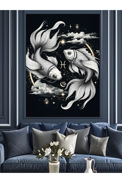 Tablomega Pisces Decorative Canvas - Mdf Wooden Painting