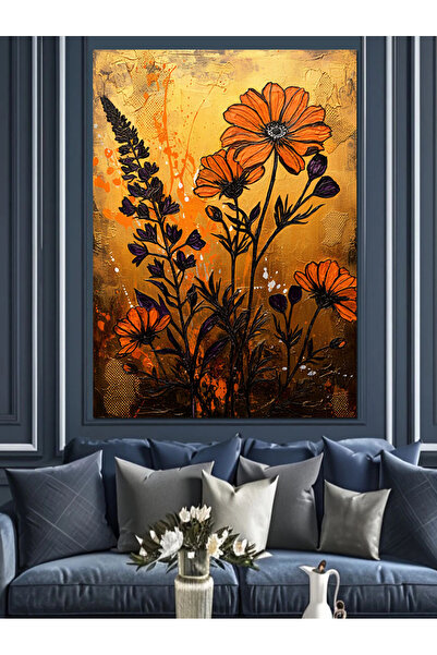 KanvasSepeti Grădina cu flori portocalii Pictură decorativă în ulei, cu textu...