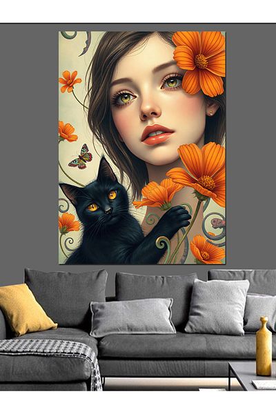 Tablomega Floral Woman Portrait Decorative Canvas - Mdf Wooden Painting