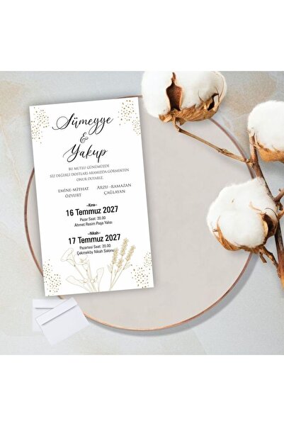 Hsn Nişan Düğün Davetiyesi Baskılı Zarflı 50 Adet