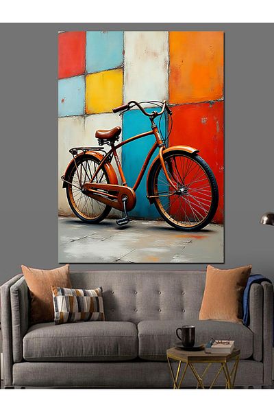 Tablomega Red Bicycle And Wall Decorative Canvas - Mdf Wood Table