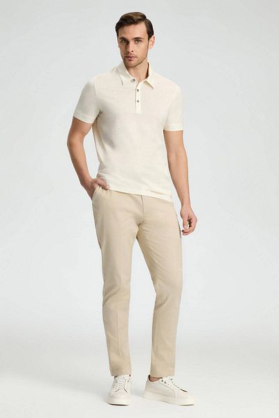 Hemington Cotton Cream Color Polo Neck T-Shirt