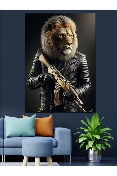 Tablomega Power of the Lion Decorative Canvas - Mdf Wooden Painting
