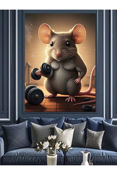 Tablomega Weightlifter Mouse Strength Decorative Canvas - Mdf Wooden Painting