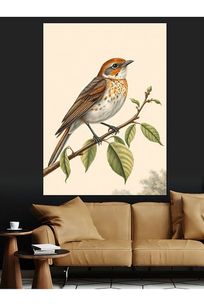 Tablomega Decorative Canvas with Little Bird Visual between Branches - Mdf Wooden Painting