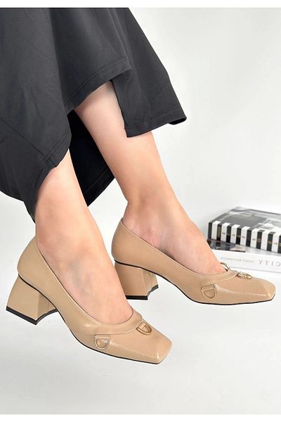 Skygo Cande Beige Patent Leather Heeled Shoes