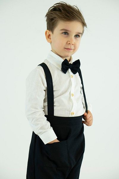 Catz Kids Black Harem Salopet Classic Long Sleeve Shirt Bow Tie