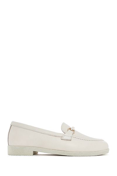 Derimod Women's Cream Buckle Leather Loafer 25Sfd 510518