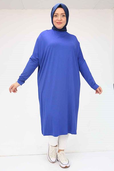 Eslina 28092 Plus Size Low Sleeve Combed Cotton Tunic-indigo