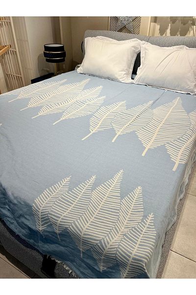 Explore Home , Pura, Double, Cotton, Muslin, Bedspread - Sky Blue