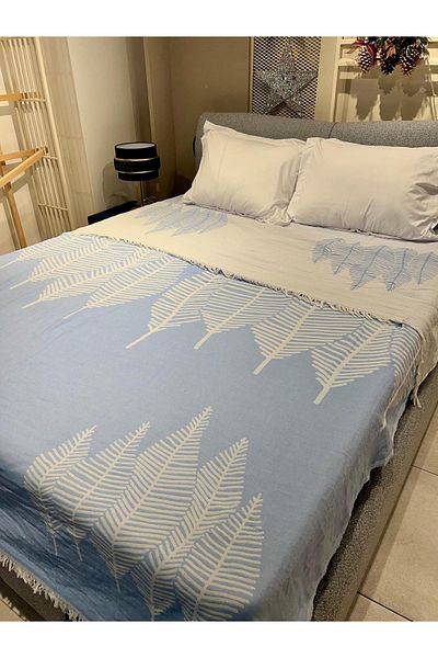Explore Home Blue Cotton & Museum Bedspread Stela Brand Double