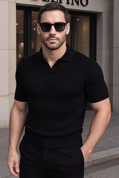 Delpino Πλεκτό Polo Neck Ανδρικό βαμβακερό T-shirt