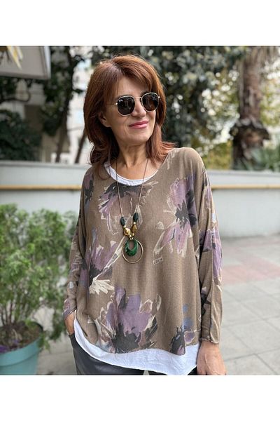 DenizEge Italian Floral Patterned Blouse Brown