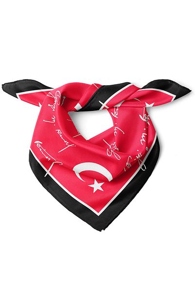 nehir eşarp Ataturk Signature and Moon Star Pattern Bandana Scarf 50 X 50 cm