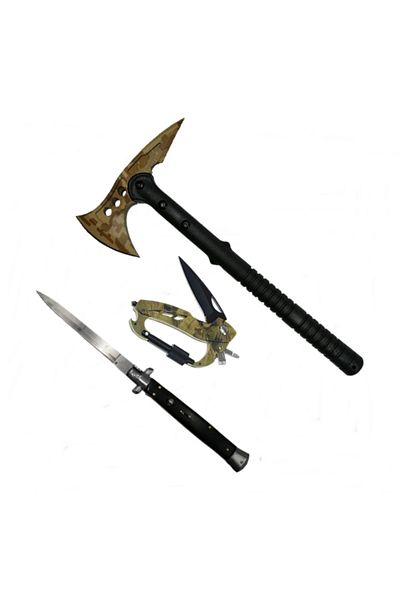 Depox Set de topori, carabină multifuncțională 6 în 1 și cuțit automat, IdeallStore®, oțel, negru