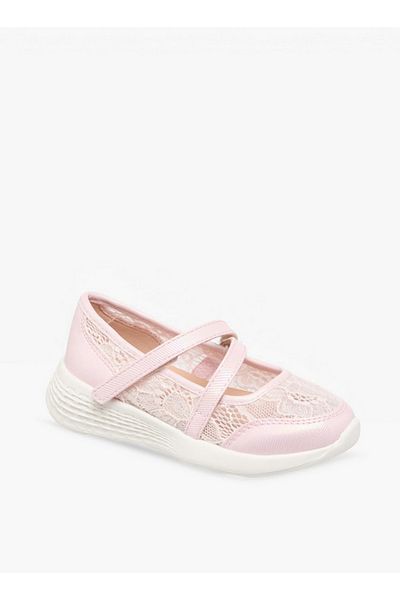Little Missy Lace Detail Mary Jane Shoes with Hook and Loop Closure